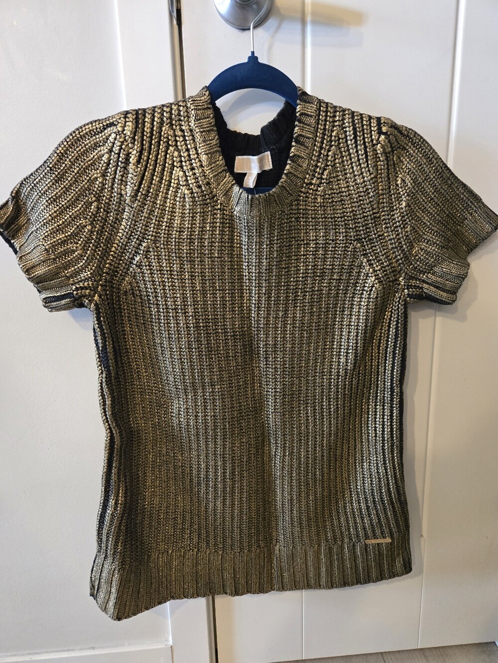 Michael Kors Metallic Gold Short Sleeve Knit Sweater Brand New With Tags